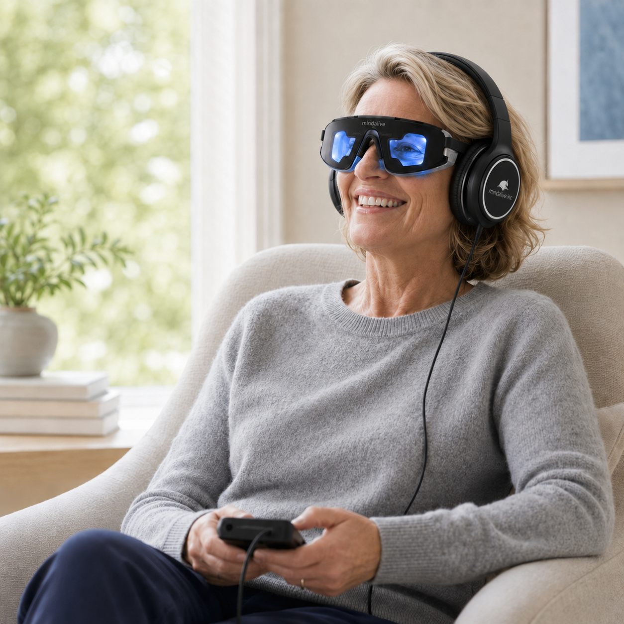 Person using DAVID device in armchair