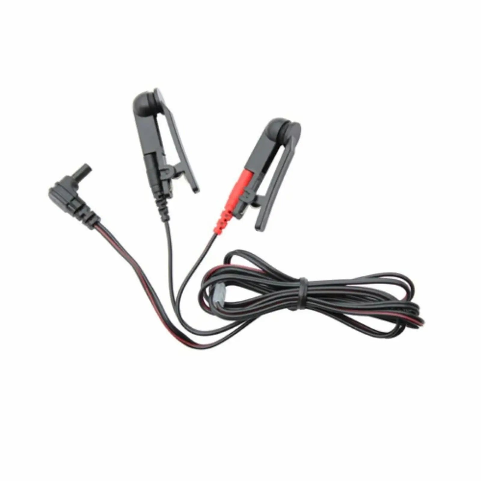 CES ear clip cable used with the DAVID Delight Pro shown coiled with red and black leads.